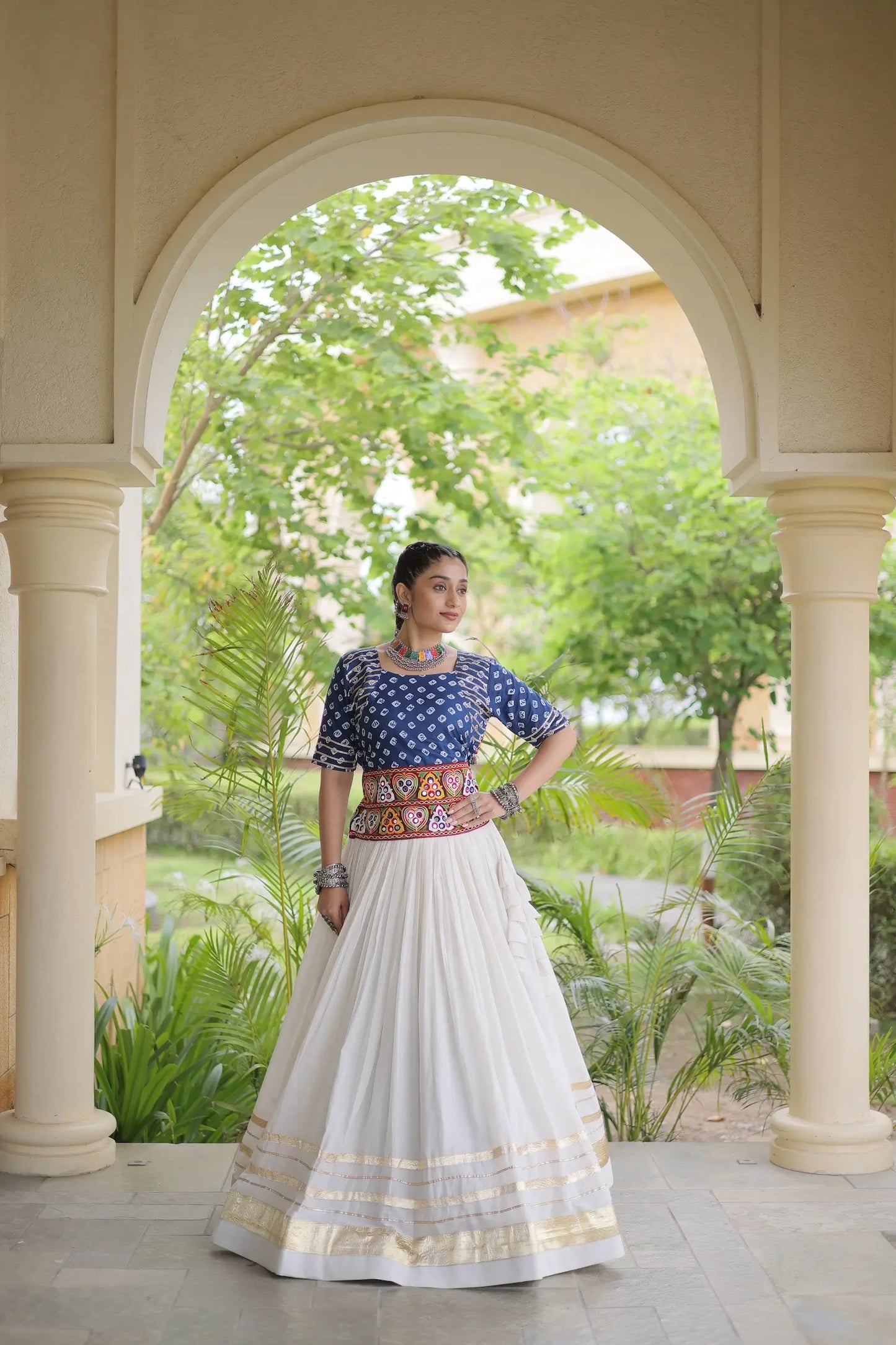 Blue-White Cotton Navratri Chaniya Choli