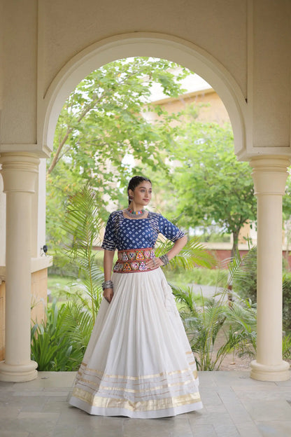 Blue-White Cotton Navratri Chaniya Choli