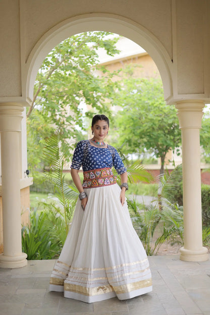 Blue-White Cotton Navratri Chaniya Choli