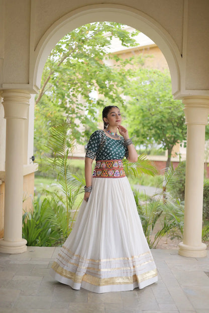 Green-White Cotton Navratri Chaniya Choli