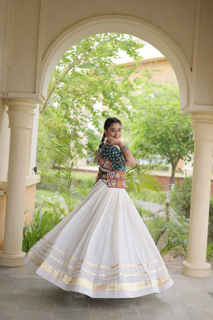 Green-White Cotton Navratri Chaniya Choli
