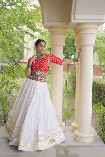 Red-White Cotton Navratri Chaniya Choli