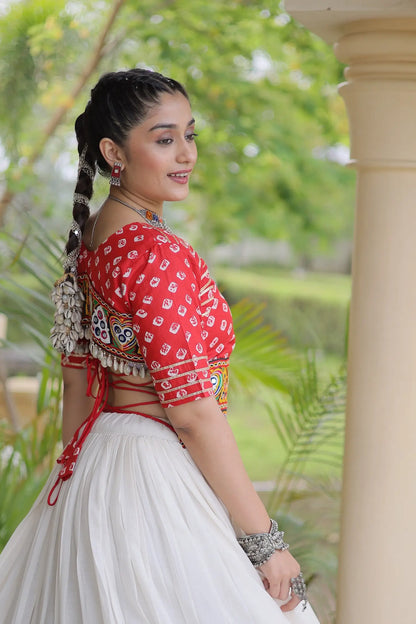 Red-White Cotton Navratri Chaniya Choli