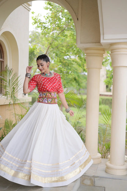 Red-White Cotton Navratri Chaniya Choli