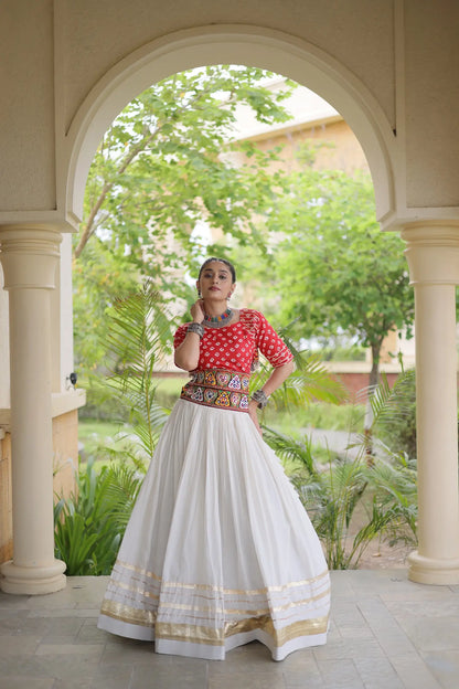 Red-White Cotton Navratri Chaniya Choli