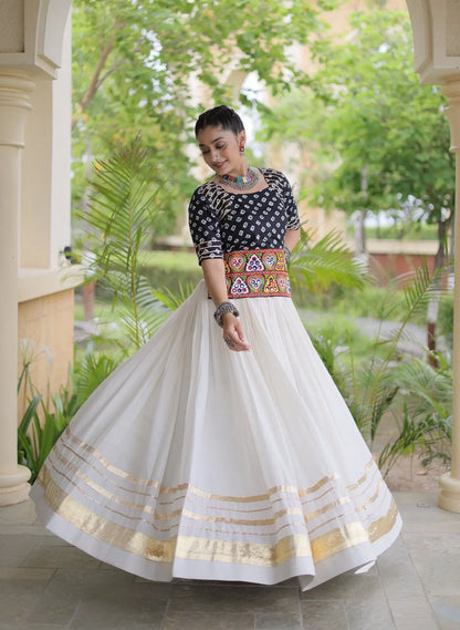 Black-White Cotton Navratri Chaniya Choli
