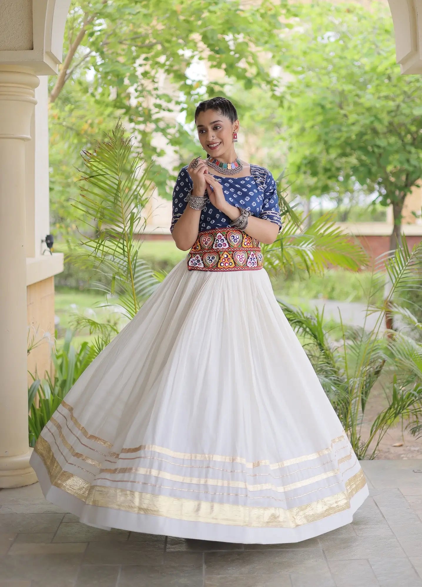 Blue-White Cotton Navratri Chaniya Choli
