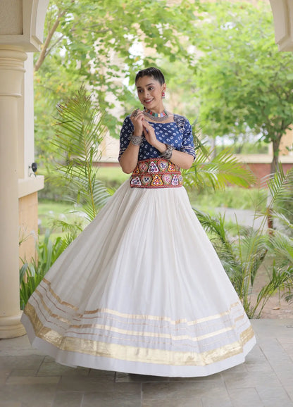 Blue-White Cotton Navratri Chaniya Choli