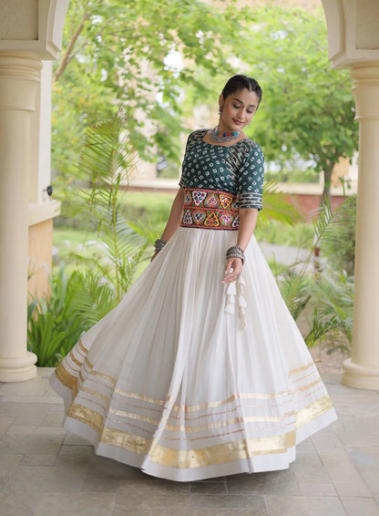 Green-White Cotton Navratri Chaniya Choli