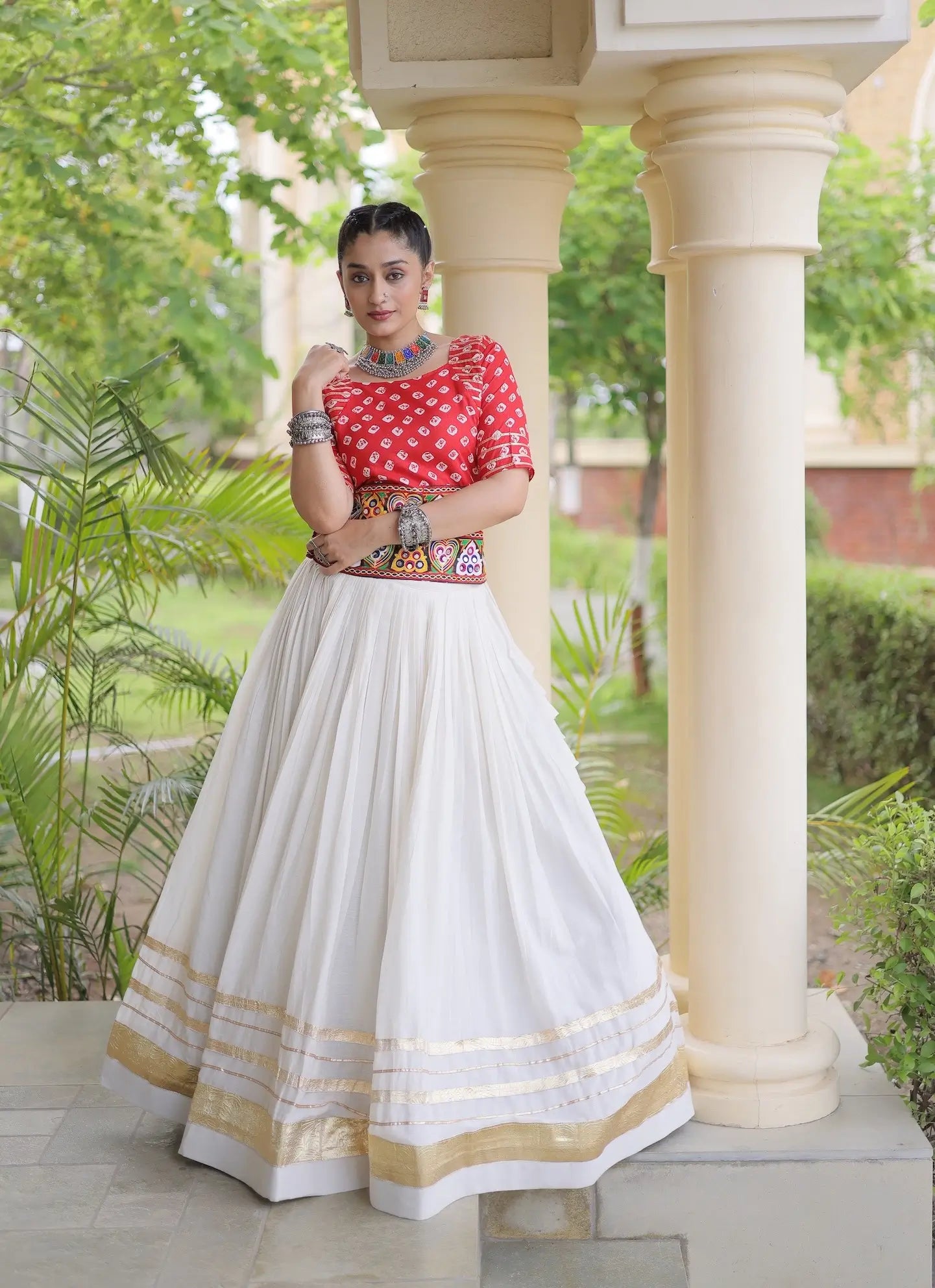 Red-White Cotton Navratri Chaniya Choli