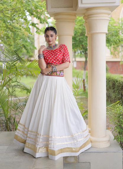 Red-White Cotton Navratri Chaniya Choli