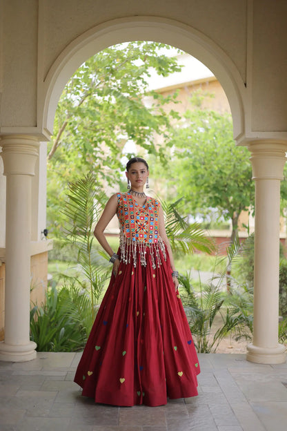 Maroon Garba Chaniya Choli With Gamthi Work Blouse