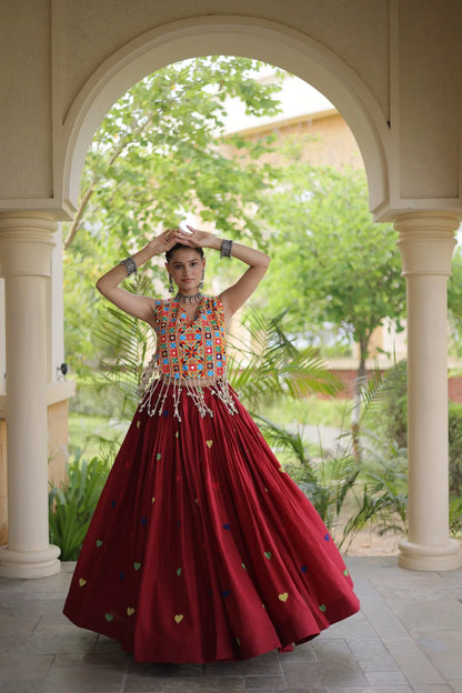 Maroon Garba Chaniya Choli With Gamthi Work Blouse