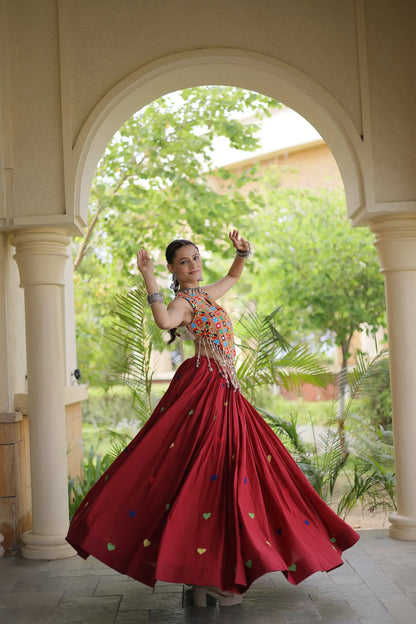 Maroon Garba Chaniya Choli With Gamthi Work Blouse