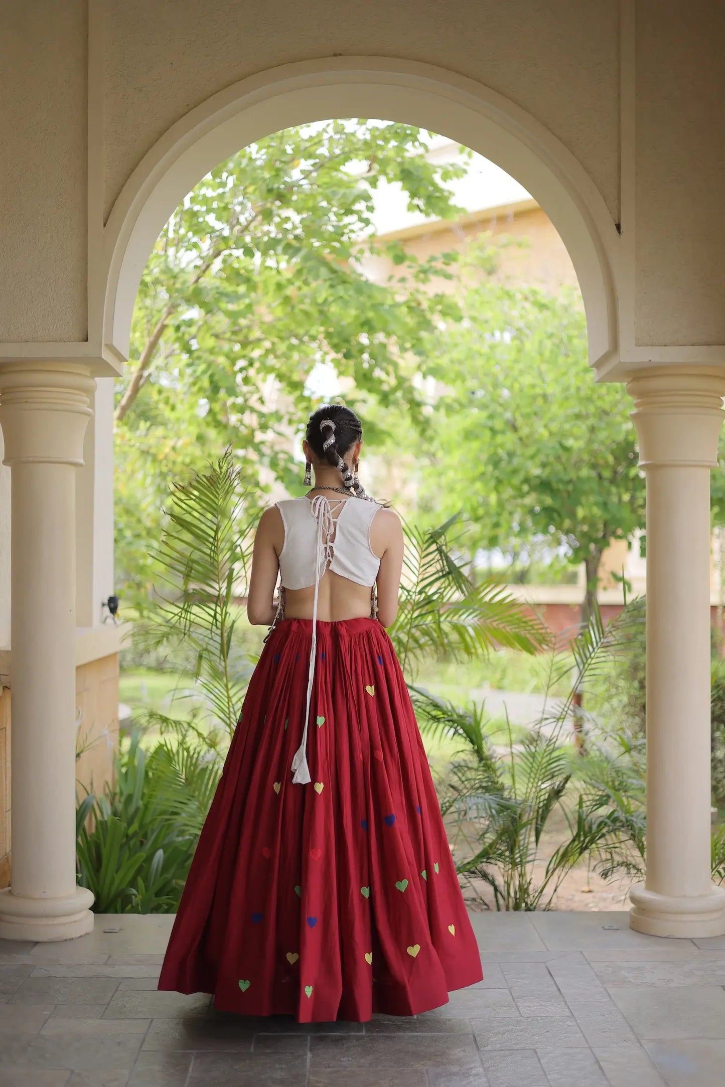 Maroon Garba Chaniya Choli With Gamthi Work Blouse