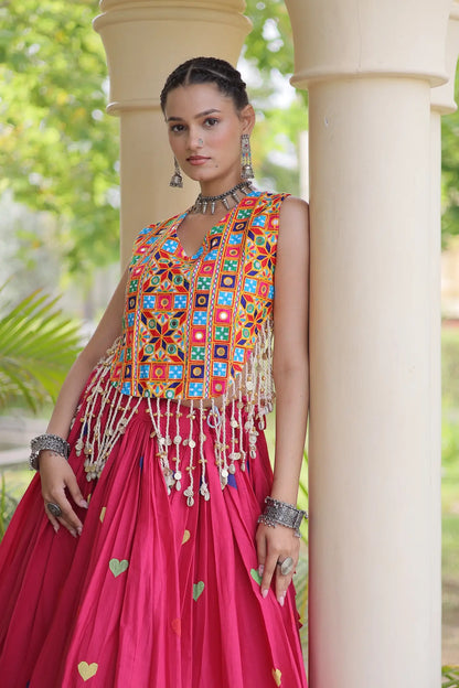 Pink Garba Chaniya Choli With Gamthi Work Blouse