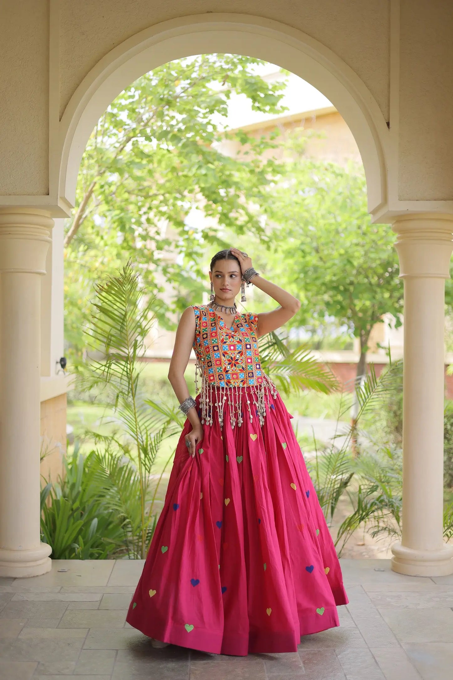 Pink Garba Chaniya Choli With Gamthi Work Blouse