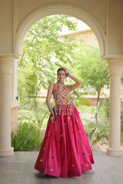 Pink Garba Chaniya Choli With Gamthi Work Blouse