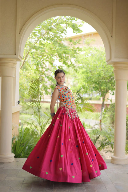 Pink Garba Chaniya Choli With Gamthi Work Blouse