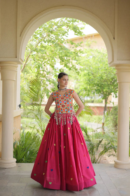 Pink Garba Chaniya Choli With Gamthi Work Blouse