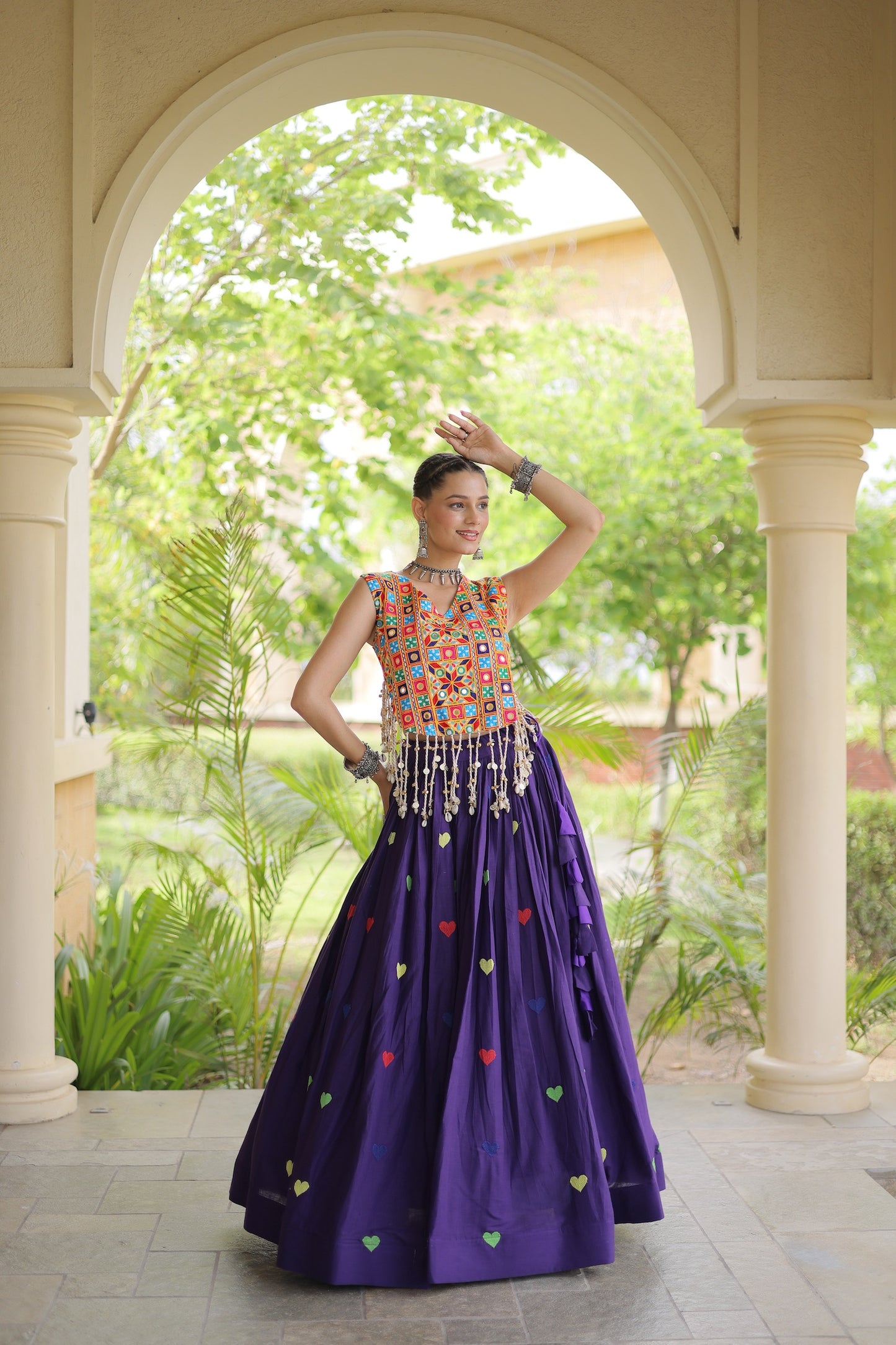 Purple Garba Chaniya Choli With Gamthi Work Blouse