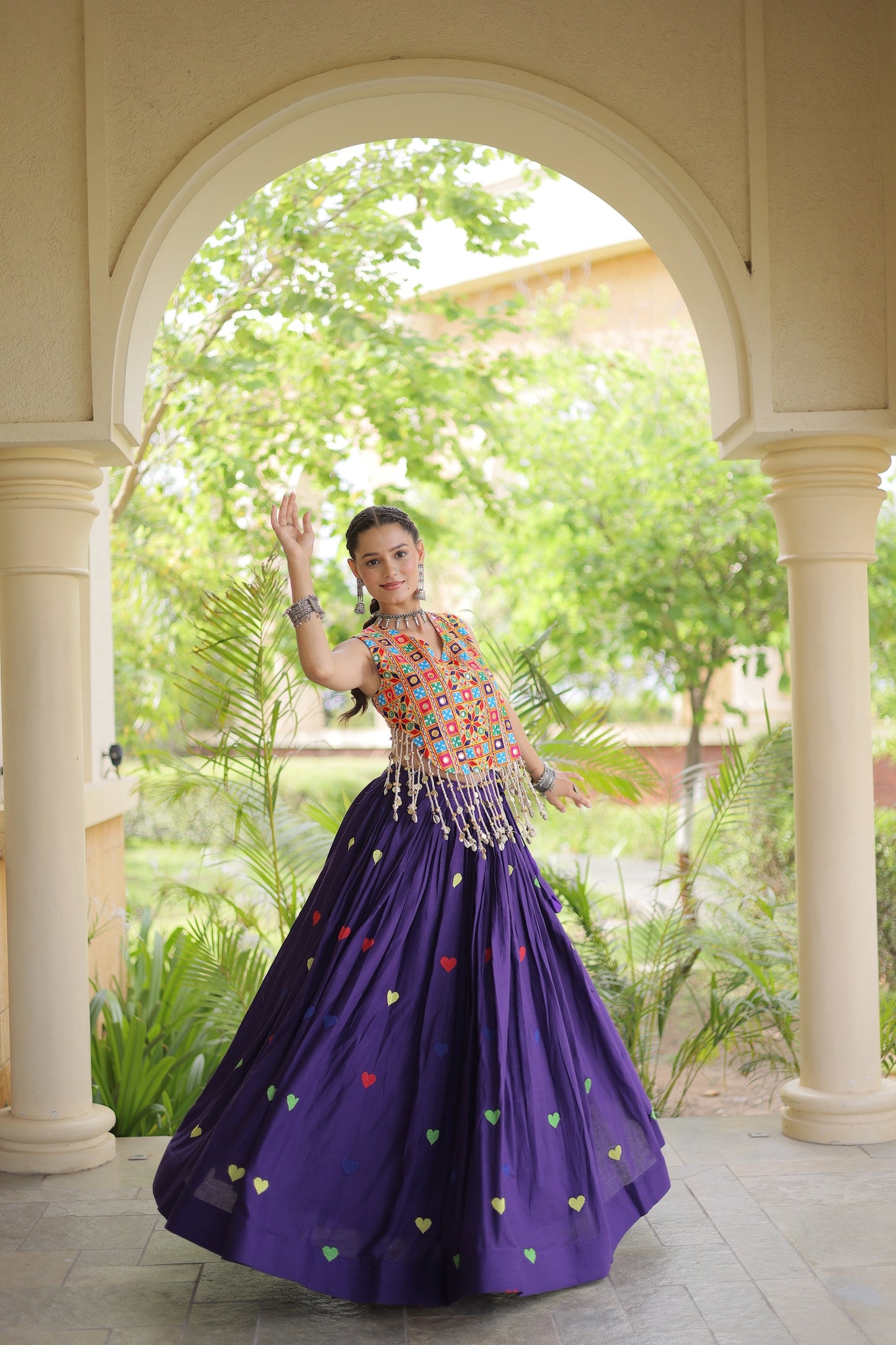 Purple Garba Chaniya Choli With Gamthi Work Blouse