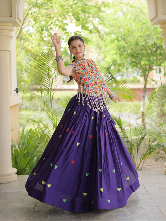 4.5 Meter Flair | Purple Garba Chaniya Choli With Gamthi Work Blouse