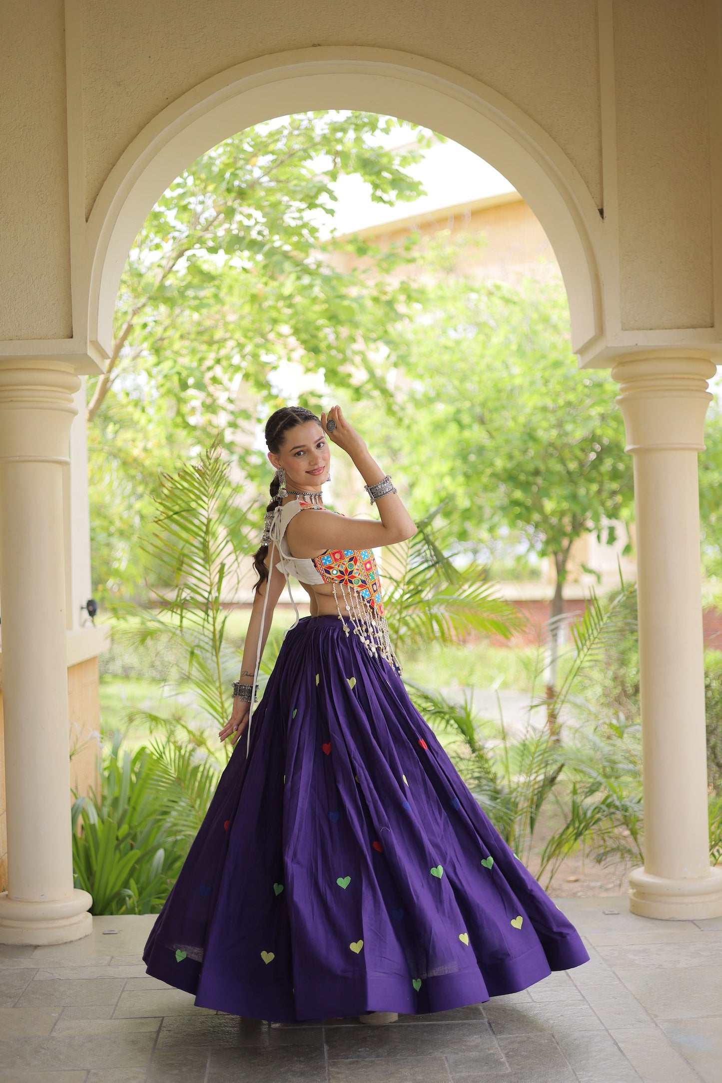 Purple Garba Chaniya Choli With Gamthi Work Blouse