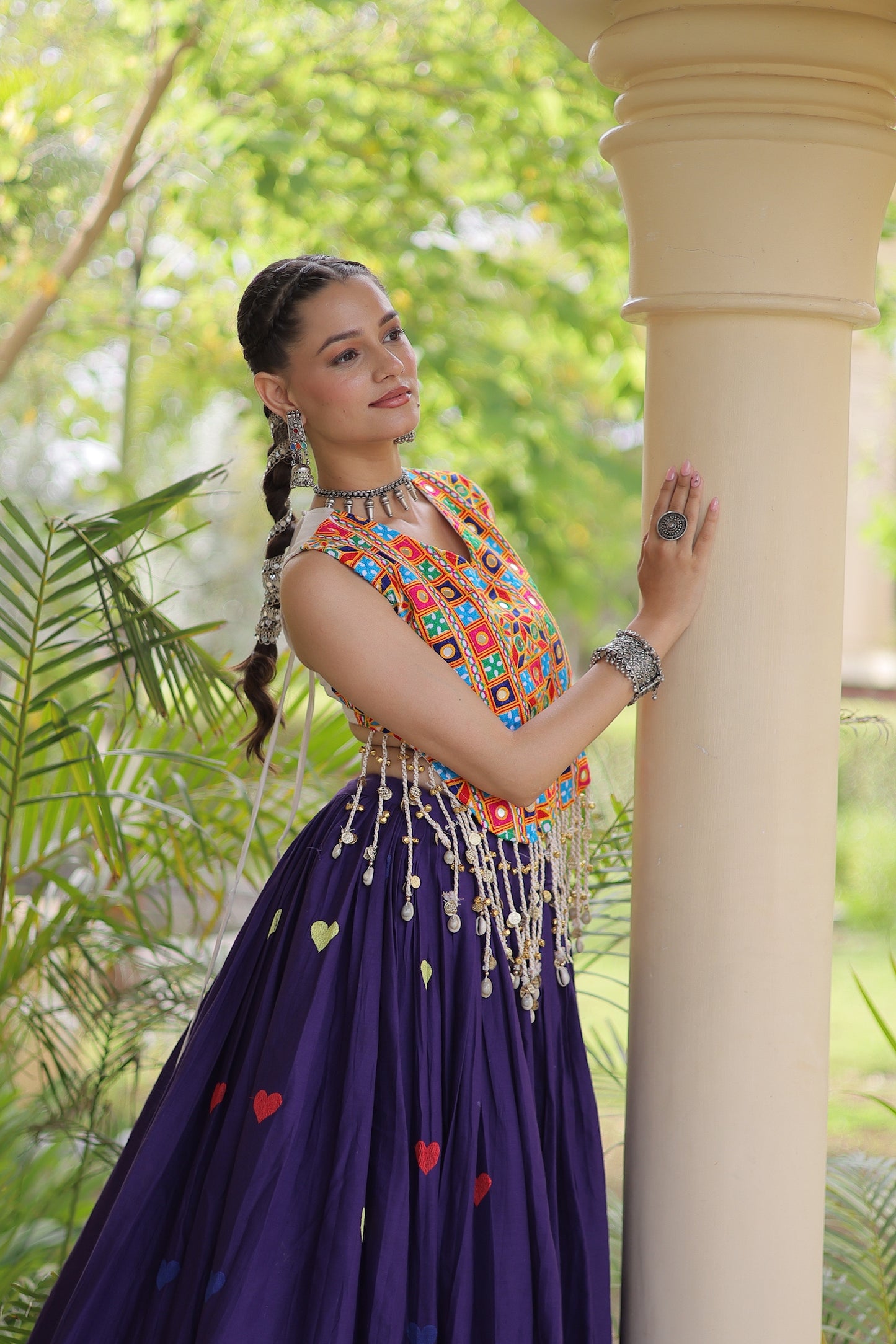 Purple Garba Chaniya Choli With Gamthi Work Blouse