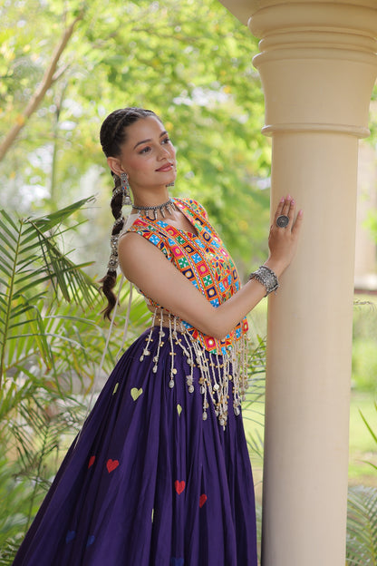Purple Garba Chaniya Choli With Gamthi Work Blouse