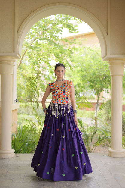Purple Garba Chaniya Choli With Gamthi Work Blouse