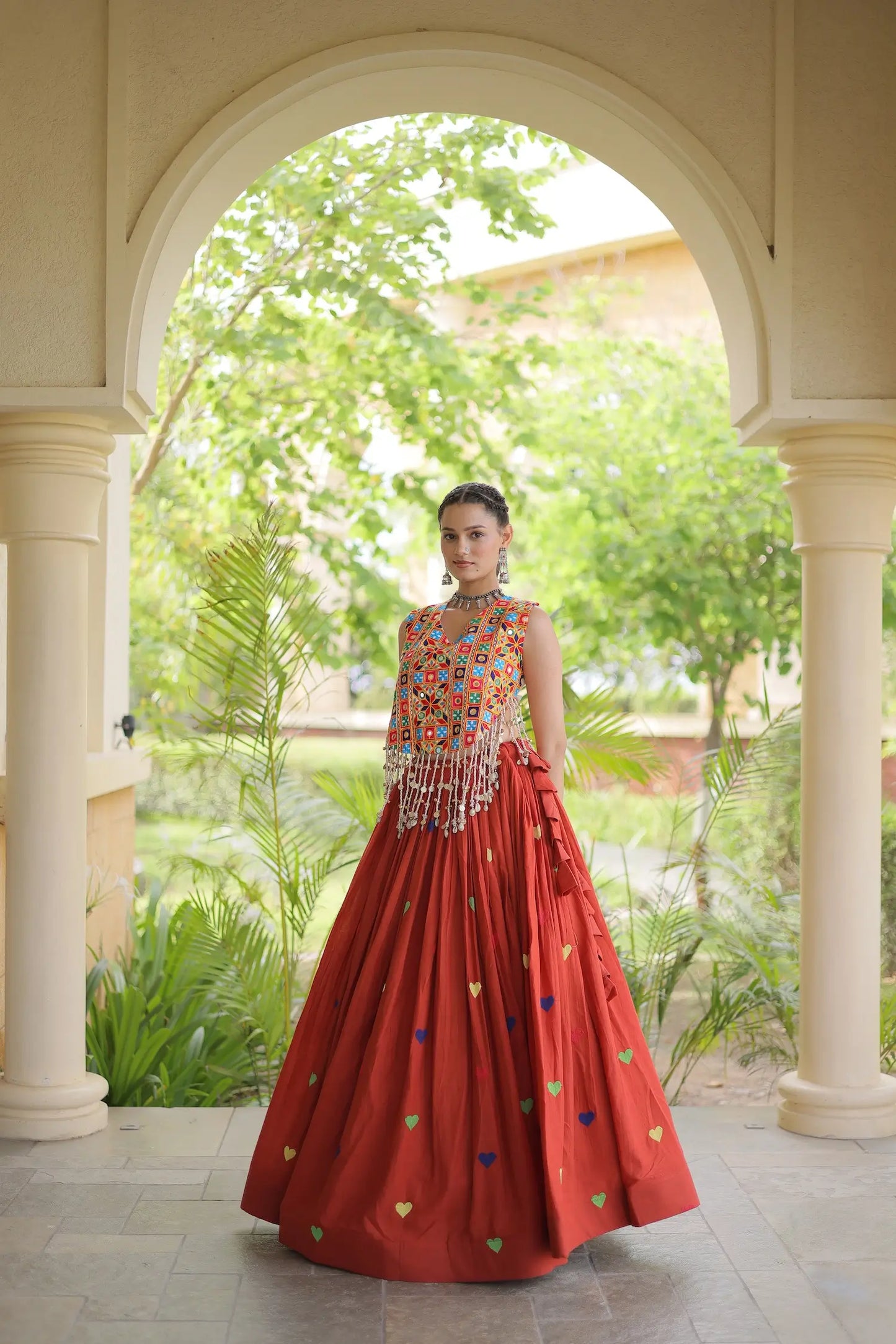 Orange Garba Chaniya Choli With Gamthi Work Blouse