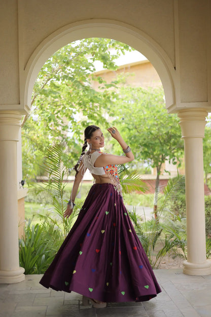Wine Garba Chaniya Choli With Gamthi Work Blouse