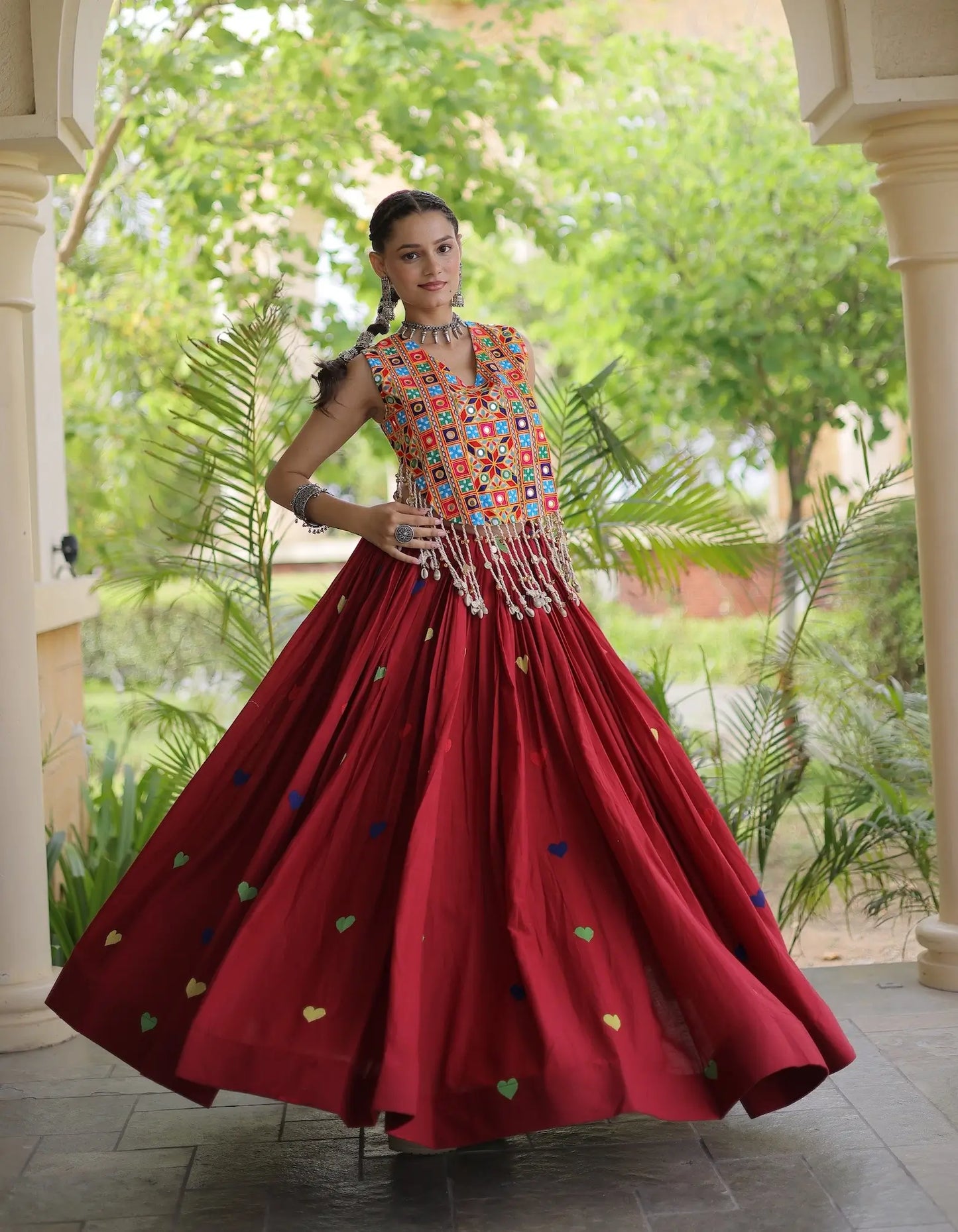 Maroon Garba Chaniya Choli With Gamthi Work Blouse