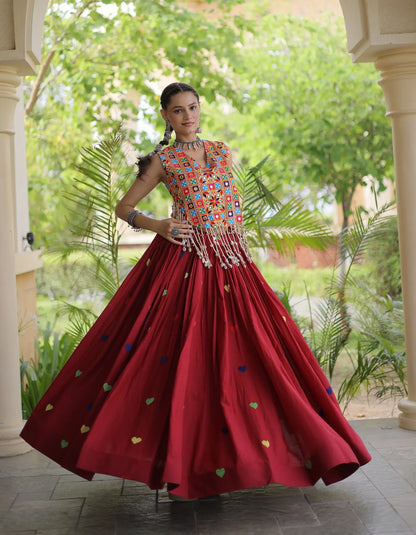 Maroon Garba Chaniya Choli With Gamthi Work Blouse