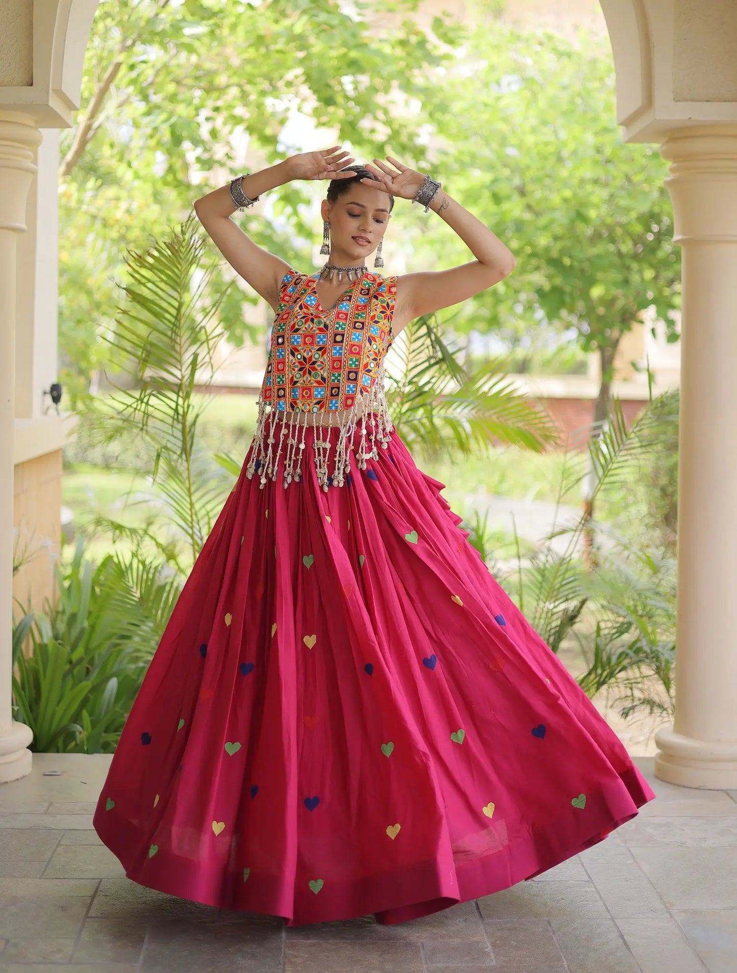 Pink Garba Chaniya Choli With Gamthi Work Blouse