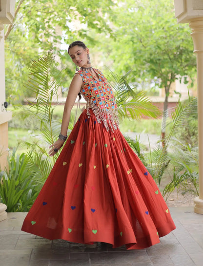 Orange Garba Chaniya Choli With Gamthi Work Blouse