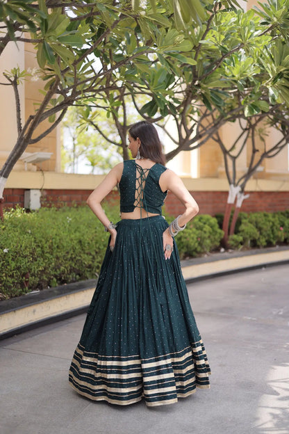 Green Garba Chaniya Choli With Lace & Gamthi Work