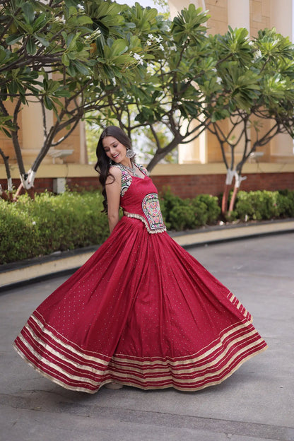 Maroon Garba Chaniya Choli With Lace & Gamthi Work