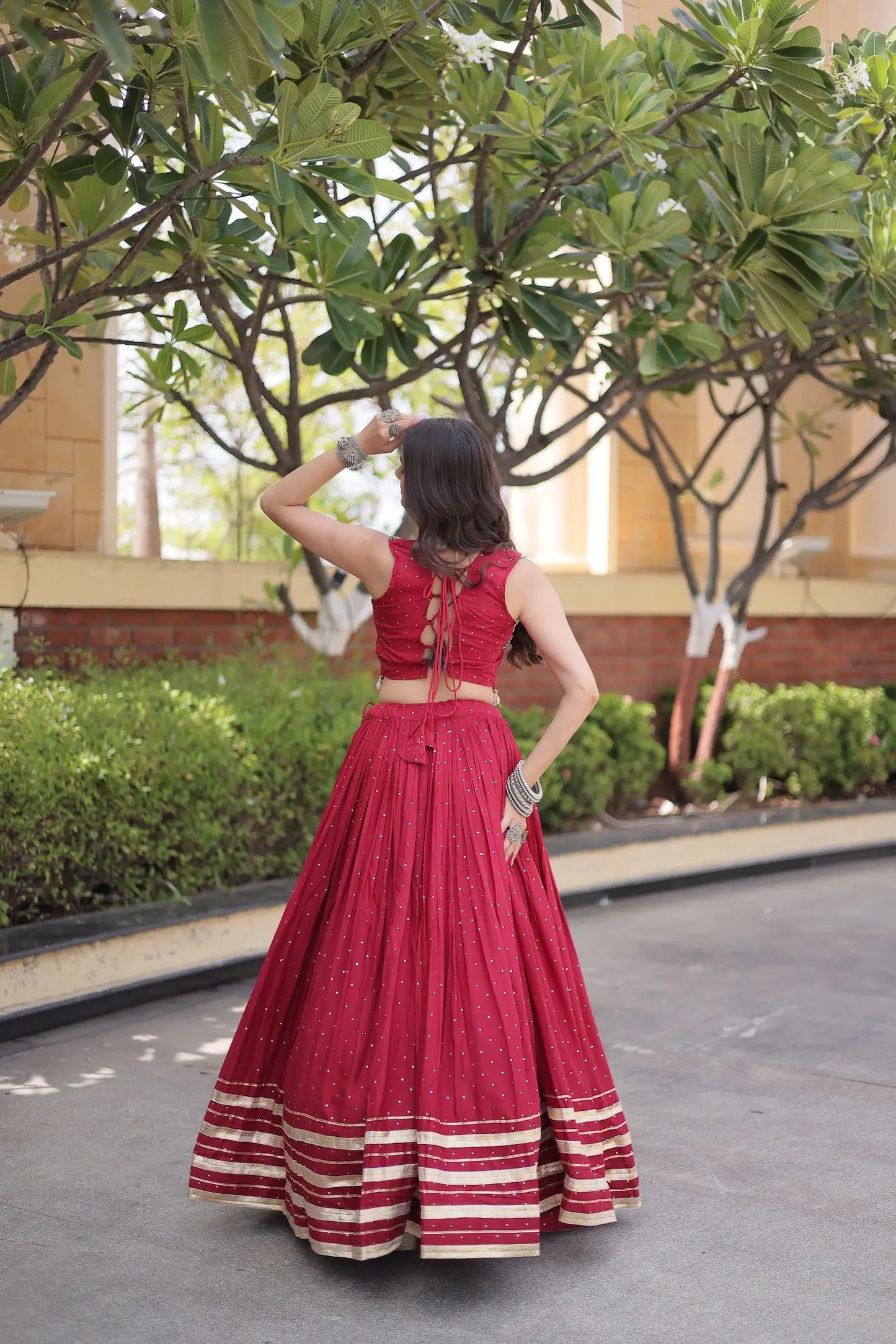 Maroon Garba Chaniya Choli With Lace & Gamthi Work