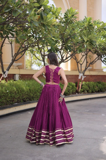 Wine Garba Chaniya Choli With Lace & Gamthi Work