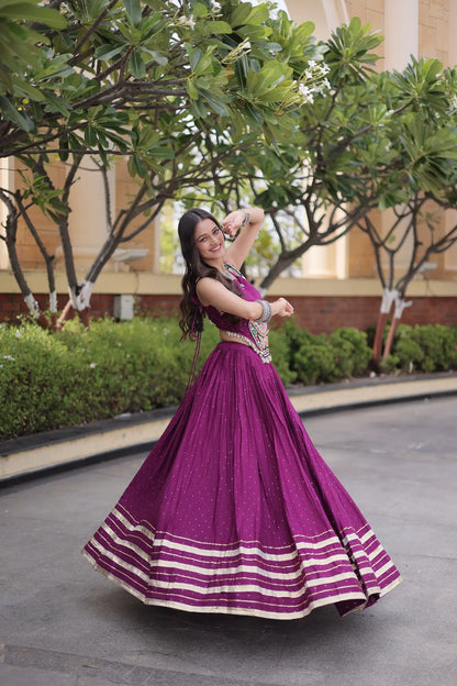 Wine Garba Chaniya Choli With Lace & Gamthi Work