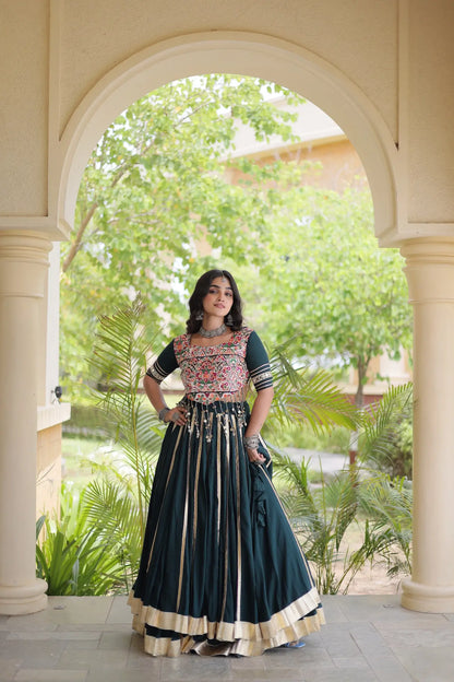 Green Navratri Lehenga With Gamthi Work Blouse