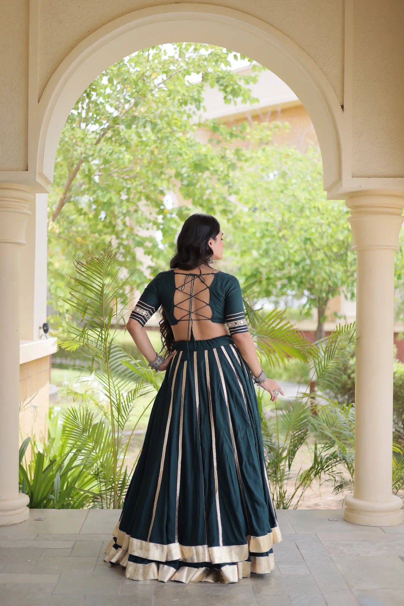 Green Navratri Lehenga With Gamthi Work Blouse
