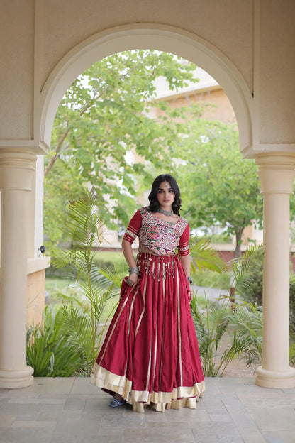 Maroon Navratri Lehenga With Gamthi Work Blouse
