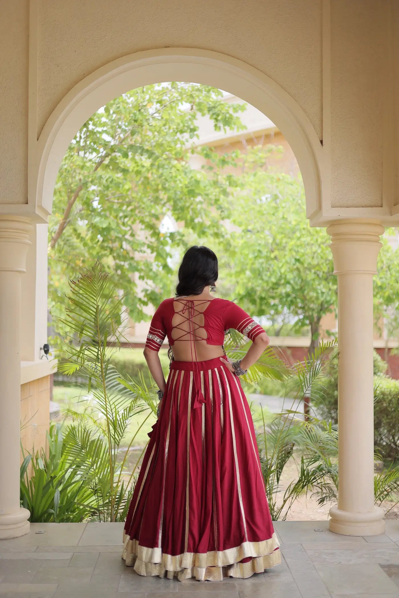 Maroon Navratri Lehenga With Gamthi Work Blouse