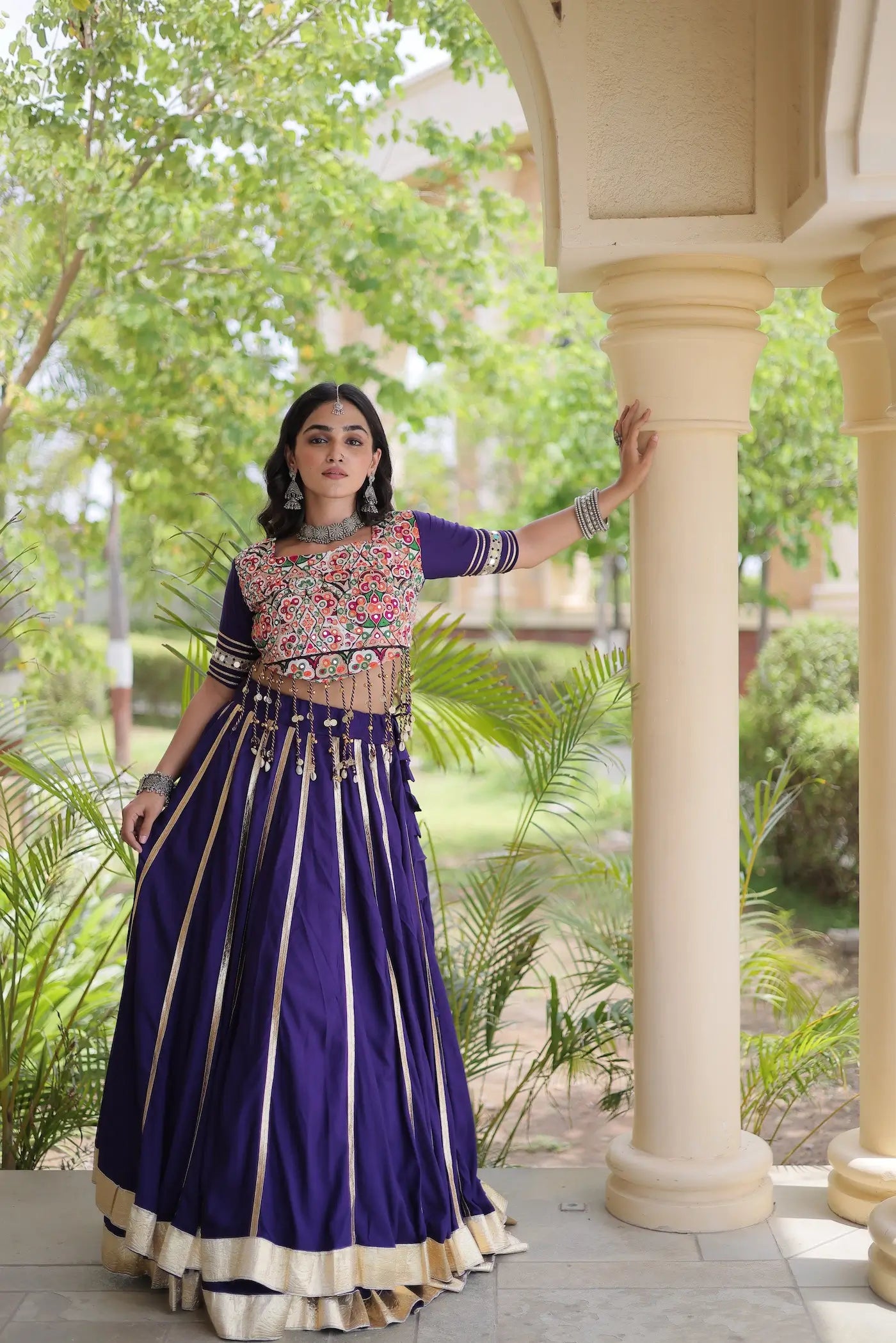 Purple Navratri Lehenga With Gamthi Work Blouse