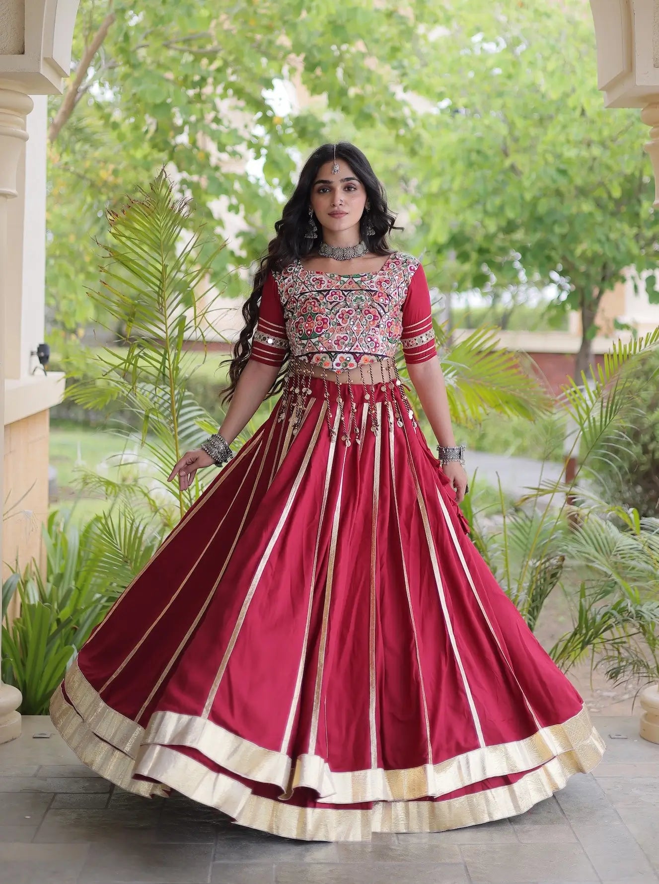 Maroon Navratri Lehenga With Gamthi Work Blouse