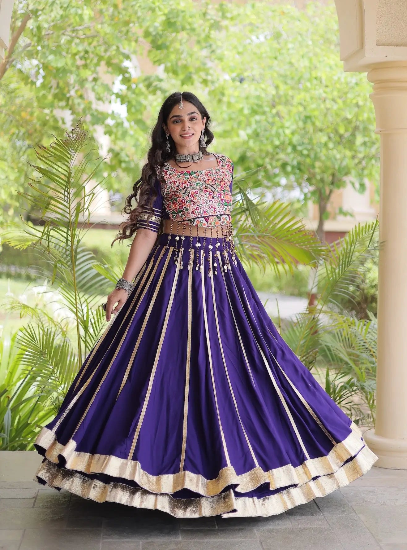 Purple Navratri Lehenga With Gamthi Work Blouse