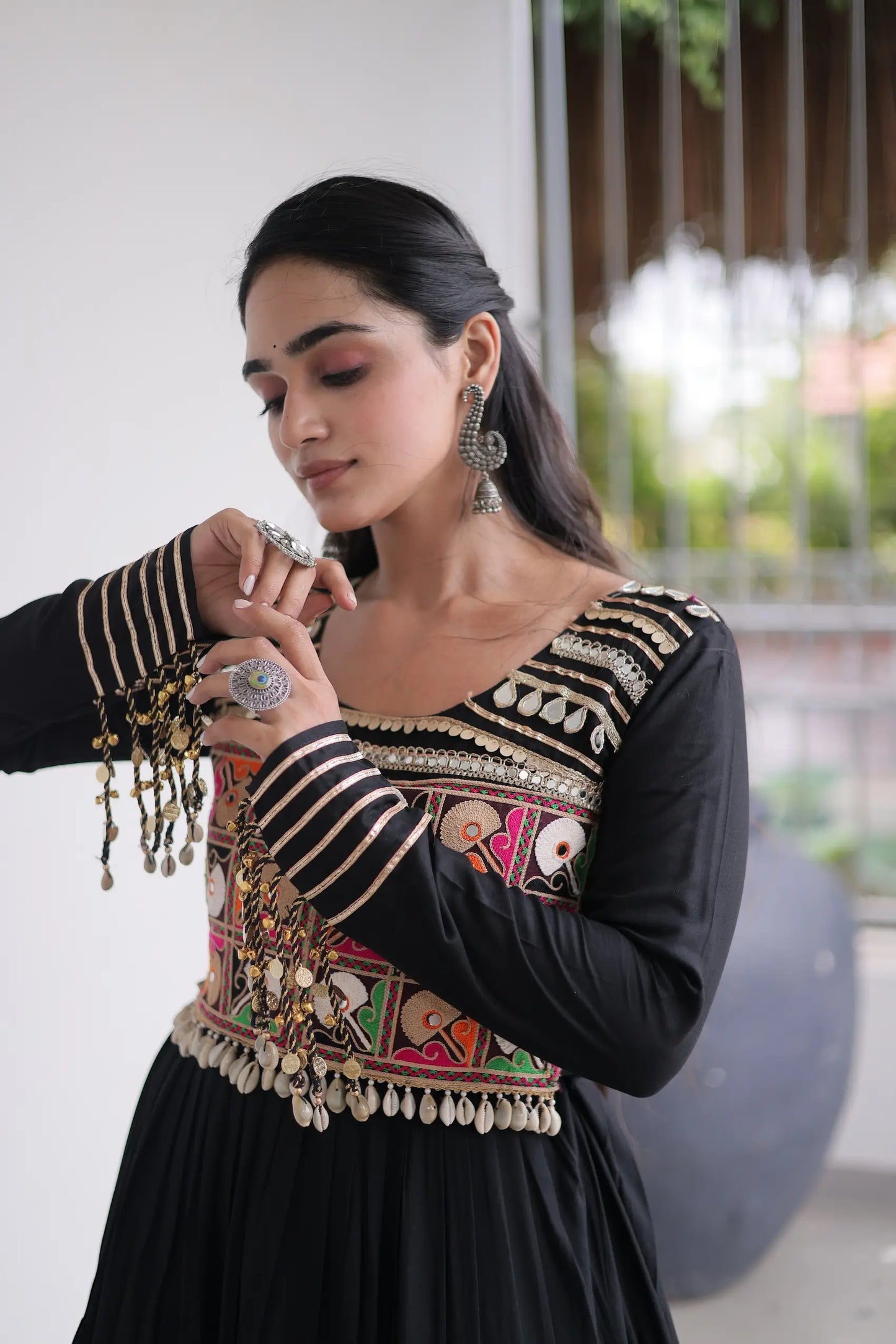 Black Gamthi Work Navratri Gown